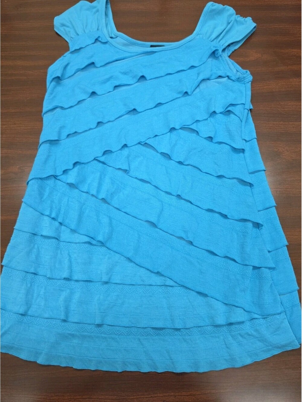 Rafaella Women's Blue Ruffle Layered Sleeveless Blouse Top Size Small Stretch